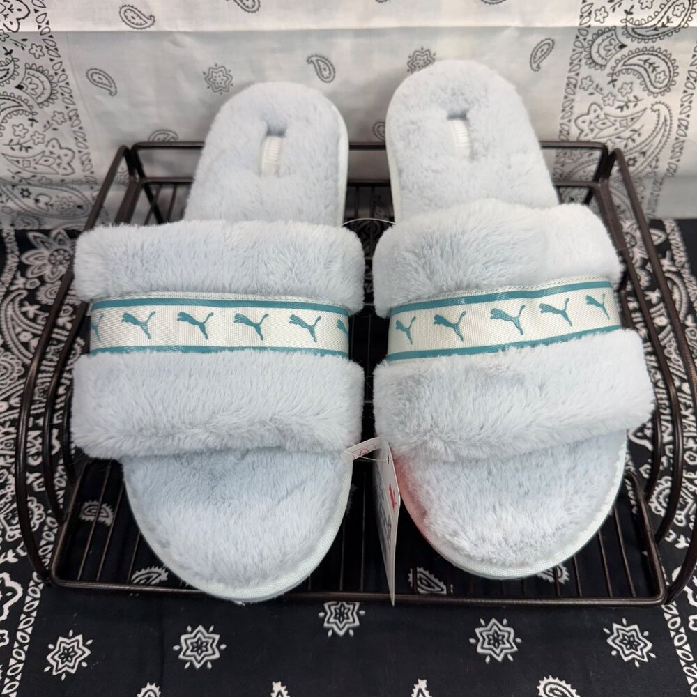 NEW Puma Fluff Remix Ice Blue Women Slip On Casual Sandals Slippers Sz 10